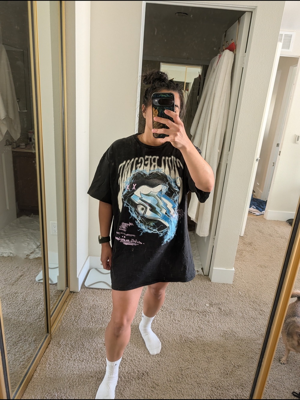 Black Graphic Short Sleeve Tee with Blue Lightning Design